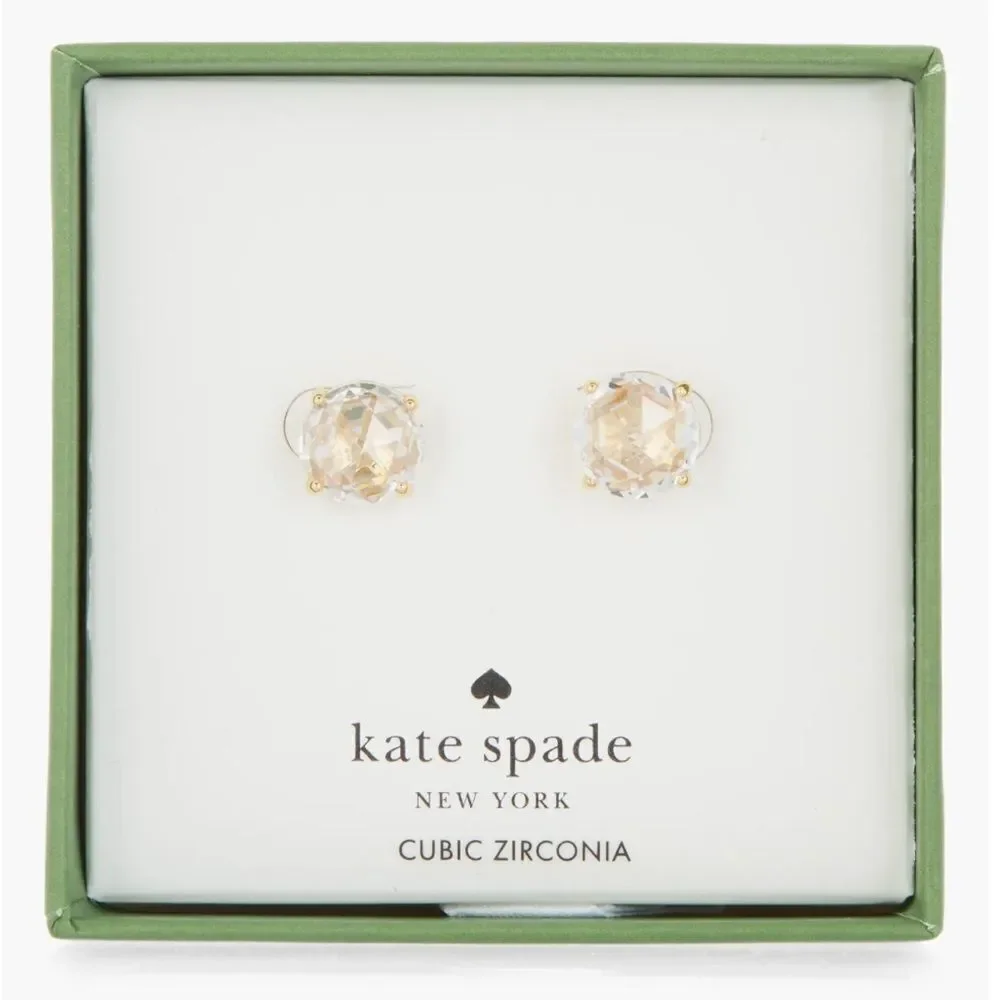 kate spade Boxed Clear Gold Tone Round Cubic Zirconia Stud Earrings